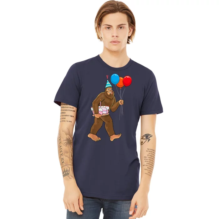 Bigfoot ItS My Birthday Party Hat Balloons Sasquatch Premium T-Shirt