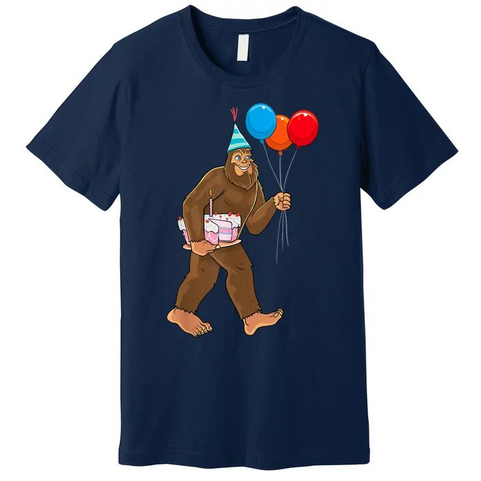 Bigfoot ItS My Birthday Party Hat Balloons Sasquatch Premium T-Shirt