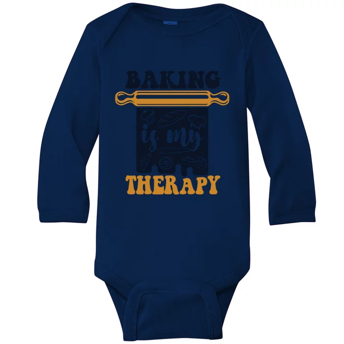 Baking Is My Therapy Bread Expert Pastry Chef Baker Bakery Funny Gift Baby Long Sleeve Bodysuit