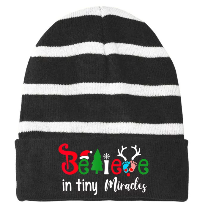 Believe In Magic Of Tiny Mistletoes NICU Nurse Christmas Striped Beanie with Solid Band