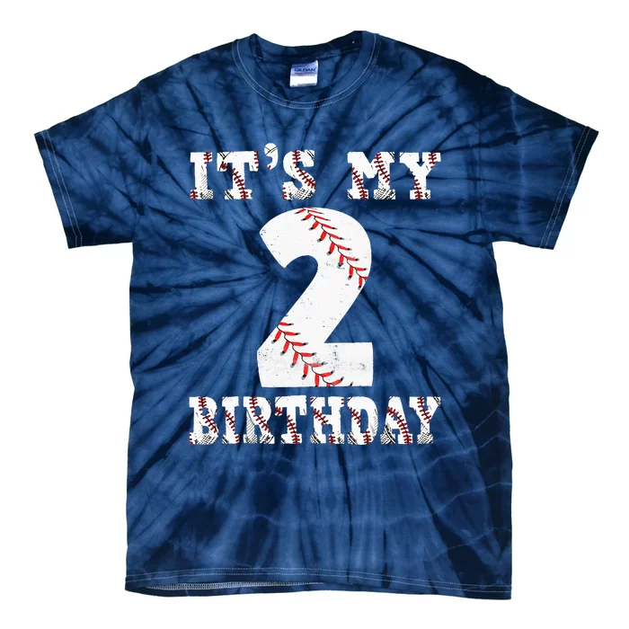 Baseball Its My 2nd Birthday Two Year Old Second Birthday Tie-Dye T-Shirt