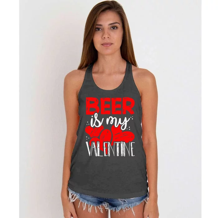 Beer Is My Valentine Day Drunk Cupid Drinking Heart Women's Knotted Racerback Tank