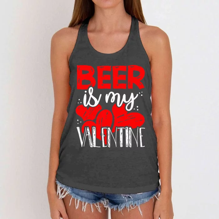 Beer Is My Valentine Day Drunk Cupid Drinking Heart Women's Knotted Racerback Tank