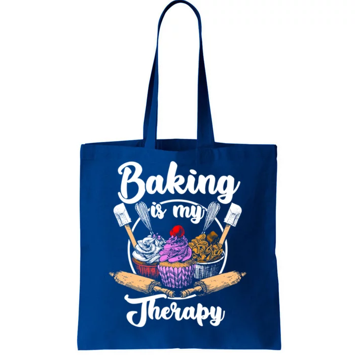 Baking Is My Therapy Happy Baker Cake Bread Pastry Chef Funny Gift Tote Bag