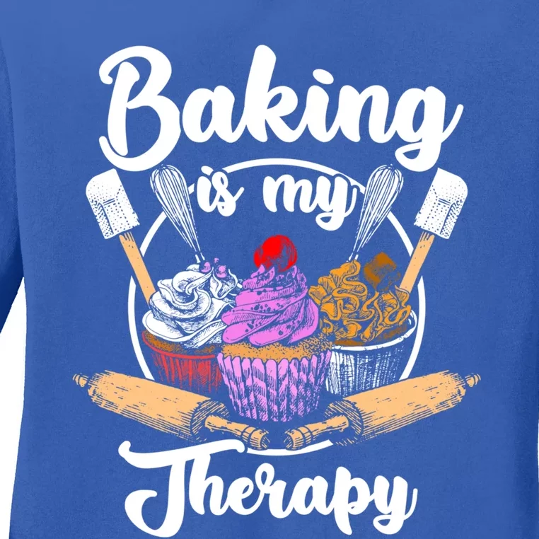 Baking Is My Therapy Happy Baker Cake Bread Pastry Chef Funny Gift Ladies Long Sleeve Shirt