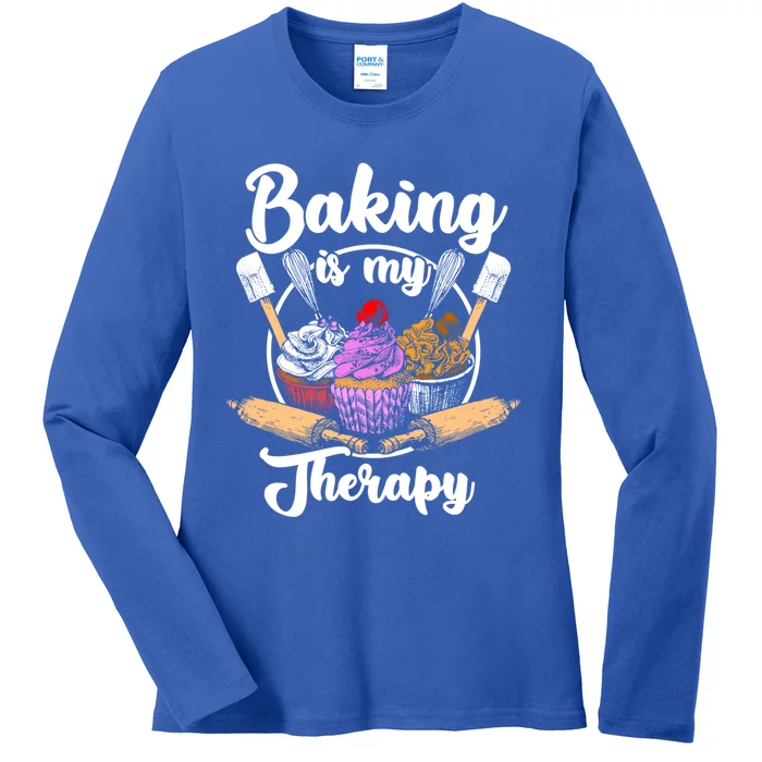 Baking Is My Therapy Happy Baker Cake Bread Pastry Chef Funny Gift Ladies Long Sleeve Shirt