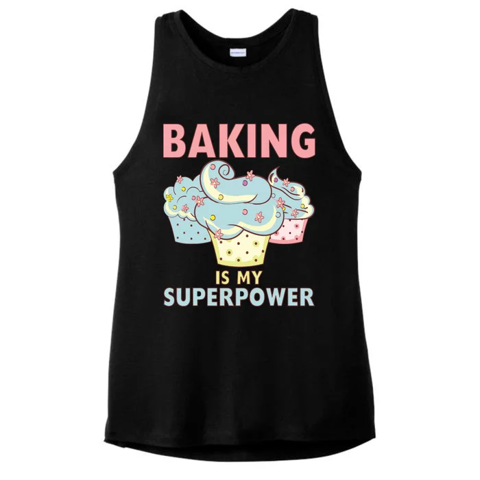 BAKING IS MY SUPERPOWER 3 Sweet Cupcakes Holidays Baker Gift Ladies Tri-Blend Wicking Tank