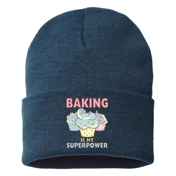 BAKING IS MY SUPERPOWER 3 Sweet Cupcakes Holidays Baker Gift Sustainable Knit Beanie