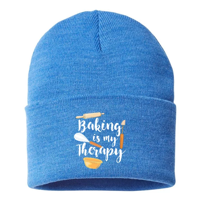 Baking Is My Therapy I Funny Baking Cute Gift Sustainable Knit Beanie