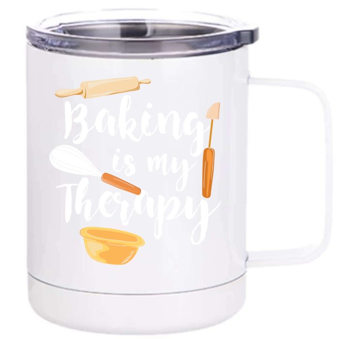 Baking Is My Therapy I Funny Baking Cute Gift Front & Back 12oz Stainless Steel Tumbler Cup