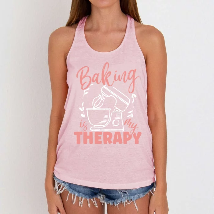 Baking Is My Therapy Cake Pie Baking Gift Women's Knotted Racerback Tank