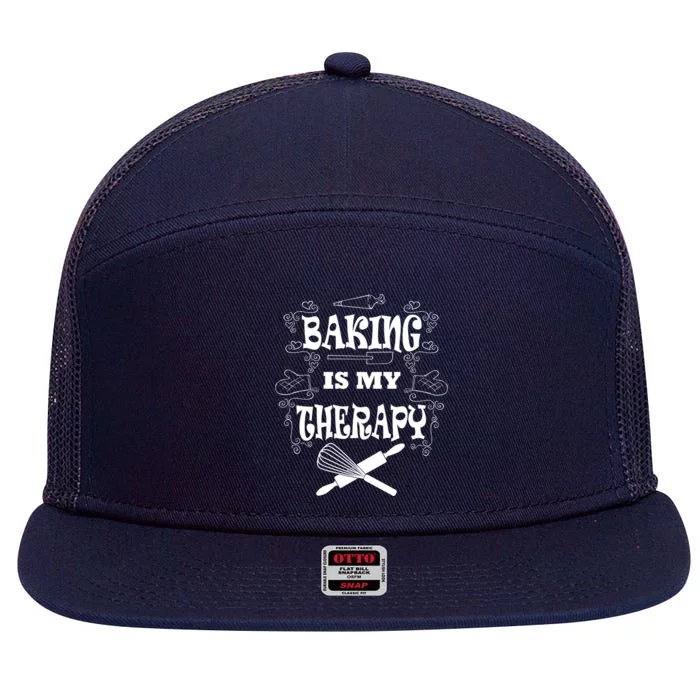 Baking Is My Therapy Ironic Pastry Hobby Chef Great Gift 7 Panel Mesh Trucker Snapback Hat