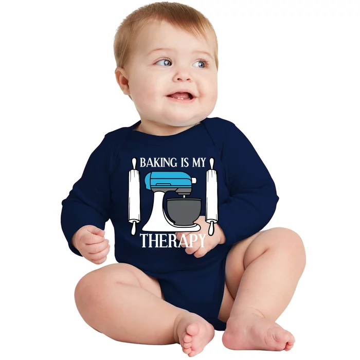 Baking Is My Therapy Chef Jersey Meaningful Gift Baby Long Sleeve Bodysuit