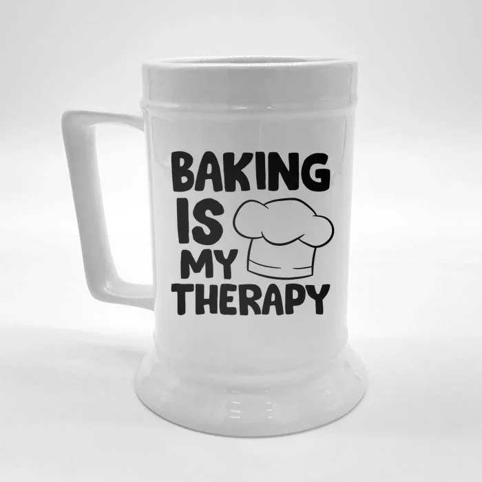 Baking Is My Therapy Cook Hat Funny Bakers Gift Front & Back Beer Stein