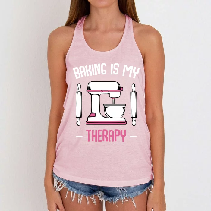 Baking Is My Therapy Pastries Dessert Muffin Confectioner Great Gift Women's Knotted Racerback Tank