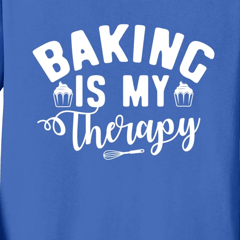 Baking Is My Therapy Pastry Cook Funny Baker Gift Kids Long Sleeve Shirt