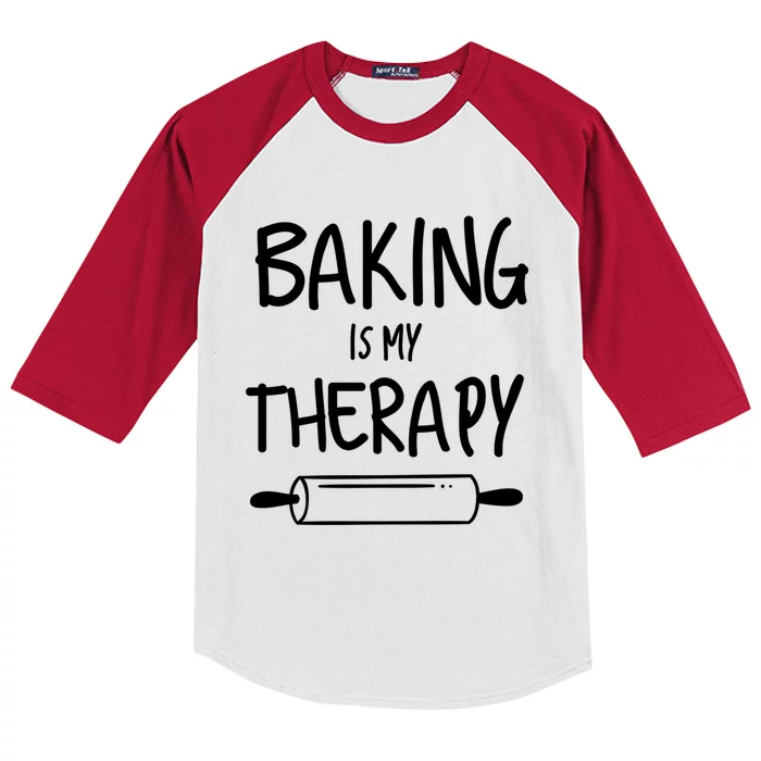 Baking Is My Therapy Pies Cupcake Batch Funny Bakery Gift Kids Colorblock Raglan Jersey