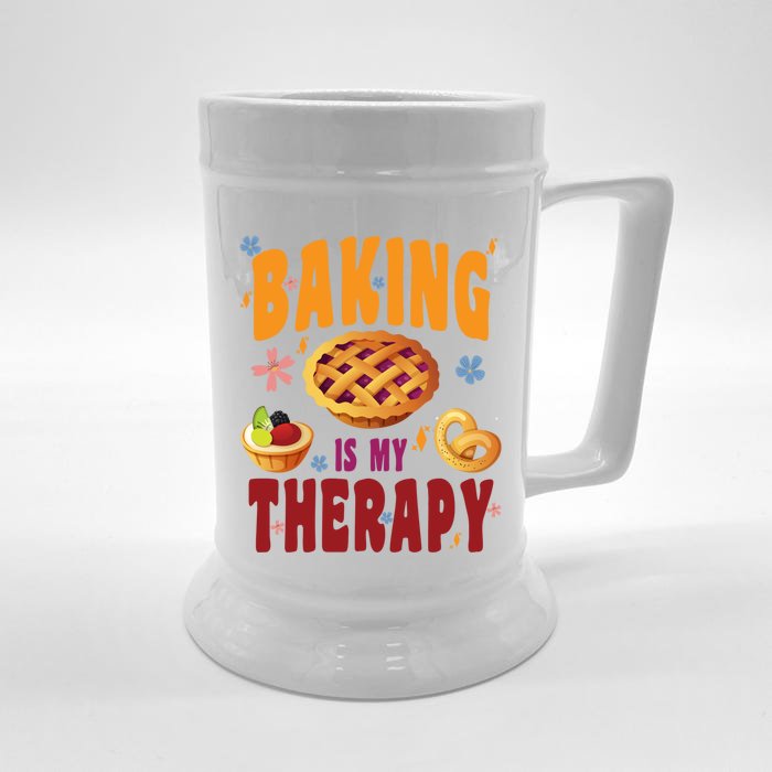 Baking Is My Therapy Culinary Art Artisan Bakery Baked Goods Cool Gift Front & Back Beer Stein