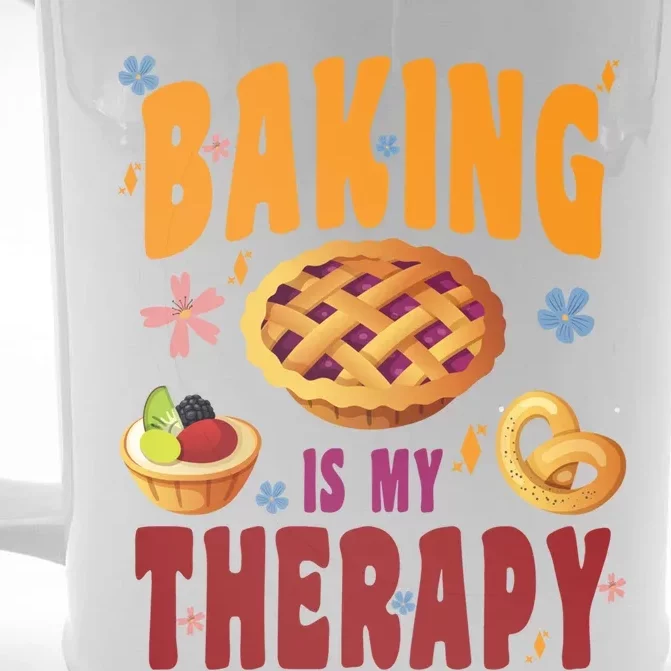 Baking Is My Therapy Culinary Art Artisan Bakery Baked Goods Cool Gift Front & Back Beer Stein