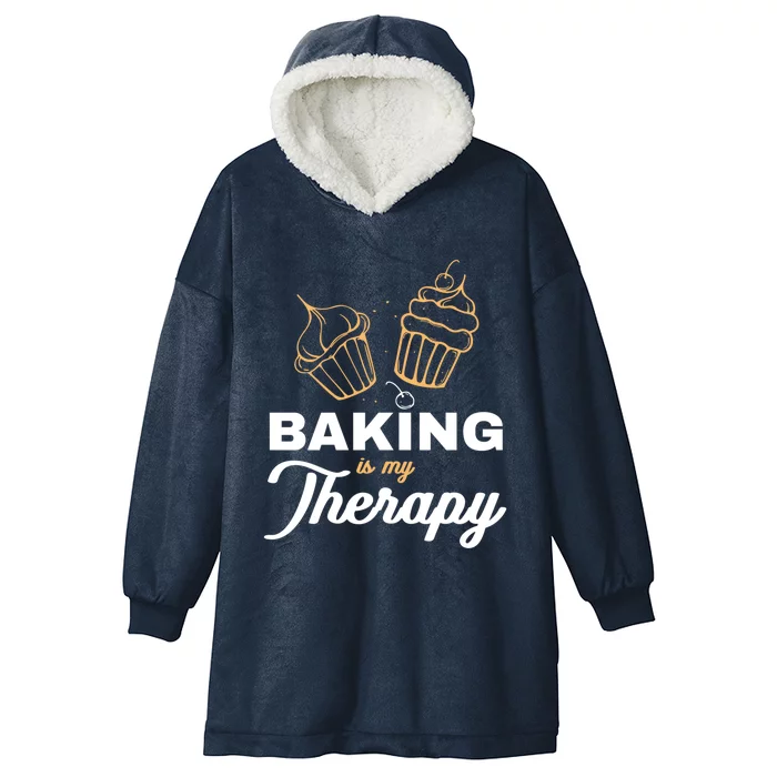 Baking Is My Therapy Cupcake Baker Cute Gift Hooded Wearable Blanket