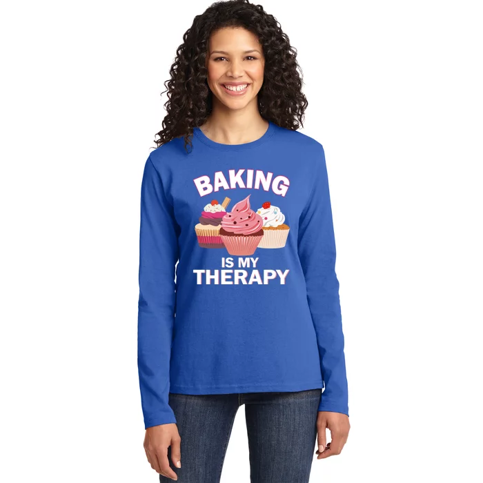 Baking Is My Therapy Cupcake Cake Pie Dessert Gift Ladies Long Sleeve Shirt