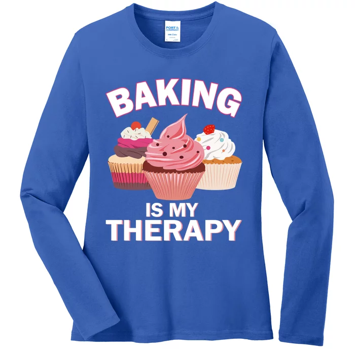 Baking Is My Therapy Cupcake Cake Pie Dessert Gift Ladies Long Sleeve Shirt