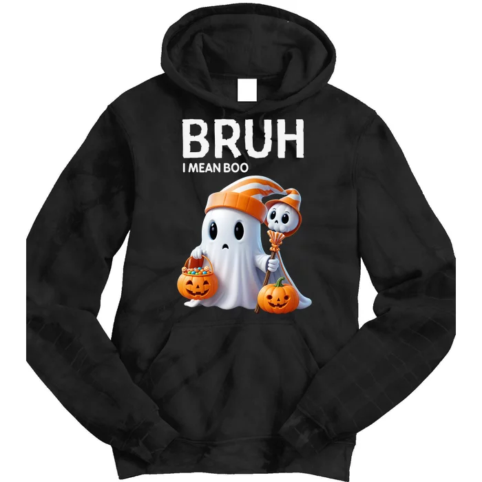 Bruh I Mean Boo Ghost Skull Pumpkin Halloween Tie Dye Hoodie