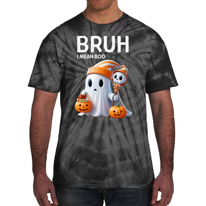 Bruh I Mean Boo Ghost Skull Pumpkin Halloween Tie-Dye T-Shirt