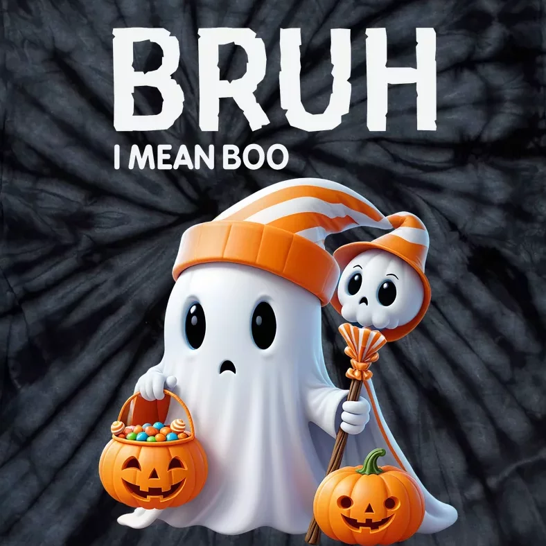 Bruh I Mean Boo Ghost Skull Pumpkin Halloween Tie-Dye T-Shirt