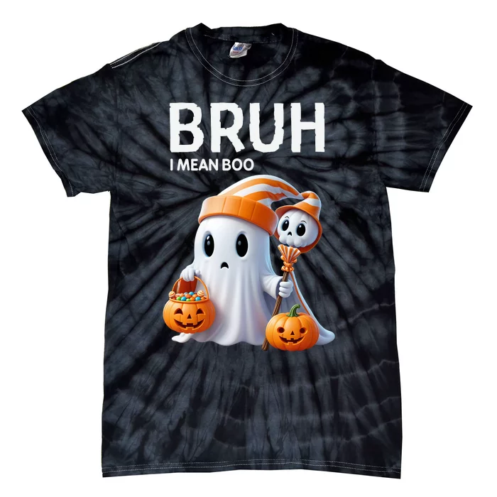 Bruh I Mean Boo Ghost Skull Pumpkin Halloween Tie-Dye T-Shirt