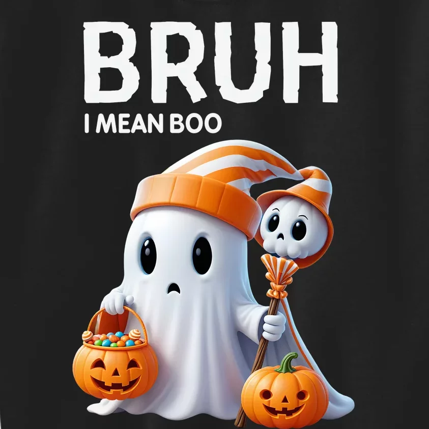 Bruh I Mean Boo Ghost Skull Pumpkin Halloween Kids Sweatshirt