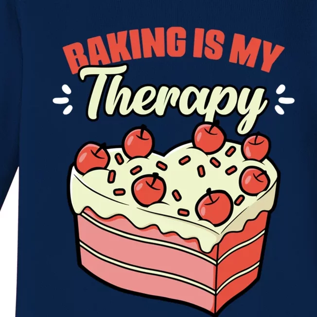 Baking Is My Therapy Cupcake Cookie Pastry Chef Baker Gift Baby Long Sleeve Bodysuit