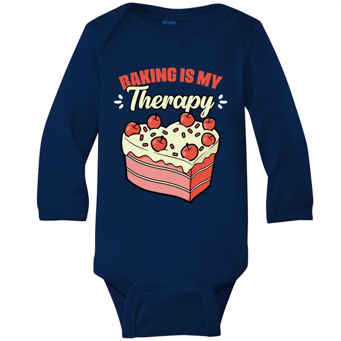 Baking Is My Therapy Cupcake Cookie Pastry Chef Baker Gift Baby Long Sleeve Bodysuit