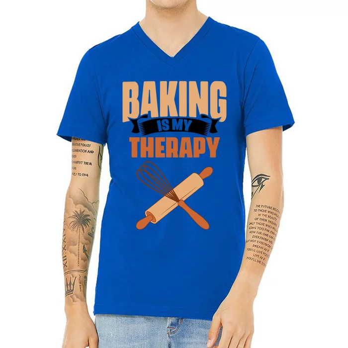 Baking Is My Therapy Cupcake Cookie Pastry Chef Baker Great Gift V-Neck T-Shirt