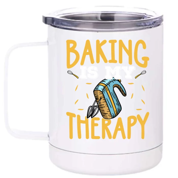 Baking Is My Therapy Cupcake Cooking Baking Gift Front & Back 12oz Stainless Steel Tumbler Cup