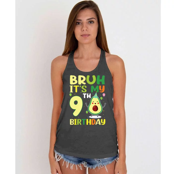 Bruh Its My 9th Birthday Avocado 9 Year Old Party Women's Knotted Racerback Tank