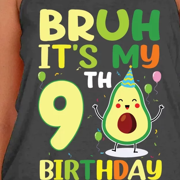 Bruh Its My 9th Birthday Avocado 9 Year Old Party Women's Knotted Racerback Tank