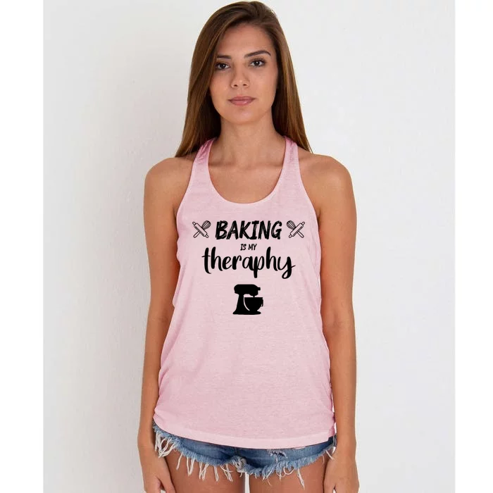 Baking Is My Therapy Cute Baker Biscuit Baking Culinary Gift Women's Knotted Racerback Tank