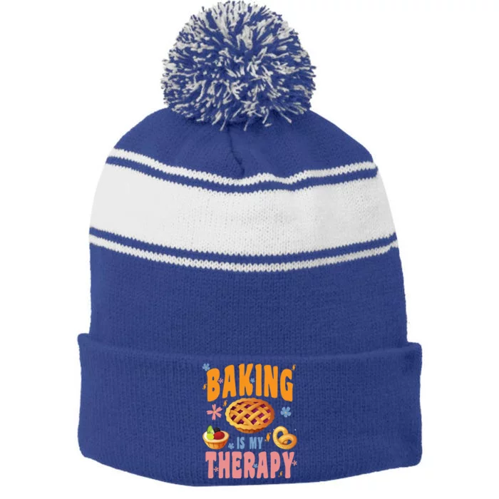 Baking Is My Therapy Cute Top Girls Fun Trendy Fashion Funny Gift Stripe Pom Pom Beanie