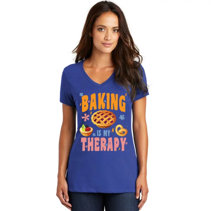 Baking Is My Therapy Cute Top Girls Fun Trendy Fashion Funny Gift Women's V-Neck T-Shirt