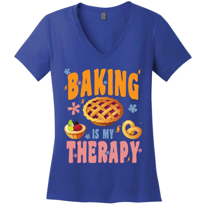 Baking Is My Therapy Cute Top Girls Fun Trendy Fashion Funny Gift Women's V-Neck T-Shirt