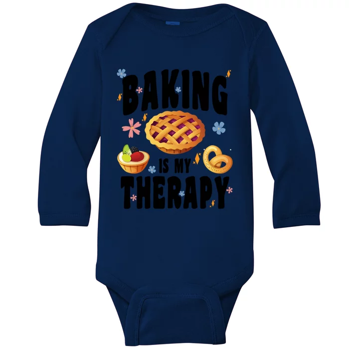 Baking Is My Therapy Cute Top Girls Fun Trendy Fashion Gift Baby Long Sleeve Bodysuit