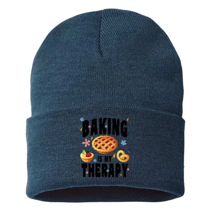 Baking Is My Therapy Cute Top Girls Fun Trendy Fashion Gift Sustainable Knit Beanie