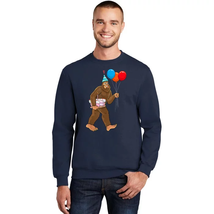 Bigfoot ItS My Birthday Party Hat Balloons Sasquatch Tall Sweatshirt