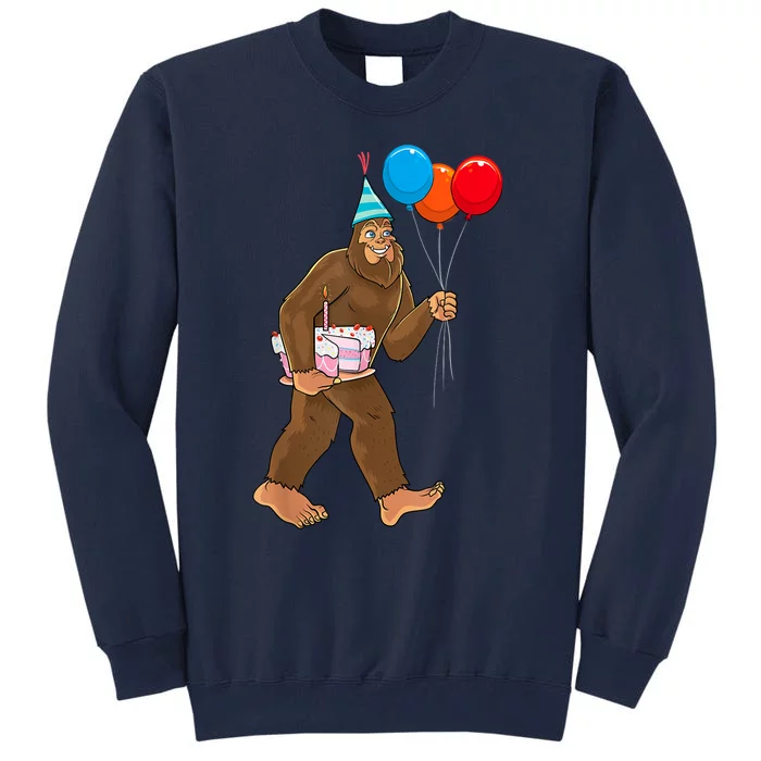 Bigfoot ItS My Birthday Party Hat Balloons Sasquatch Tall Sweatshirt