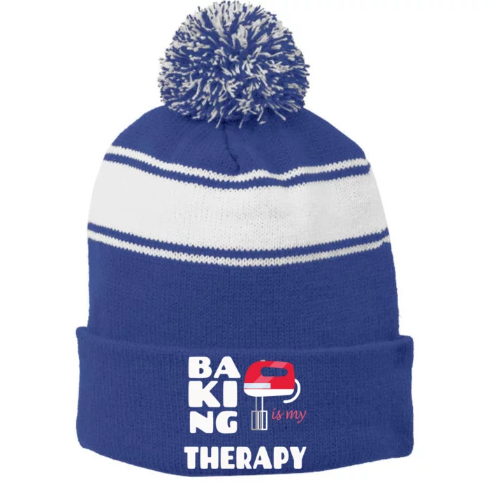 Baking Is My Therapy Gift Baker Baking Gift Cool Gift Stripe Pom Pom Beanie