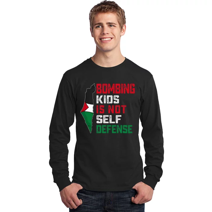 Bombing Is Not Self Defense Palestine Flag Long Sleeve Shirt