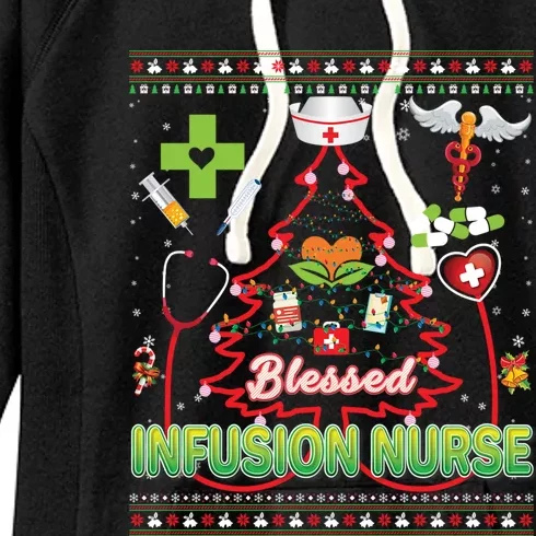 Blessed Infusion Nurse Christmas Tree Stethoscope Sweater Gift Women's Fleece Hoodie