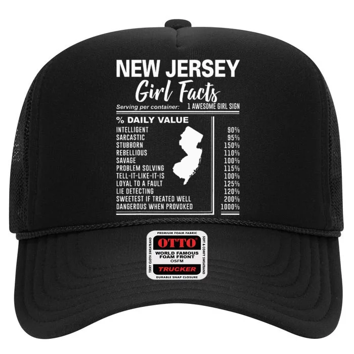 Born In New Jersey New Jersey Girl Facts High Crown Mesh Trucker Hat