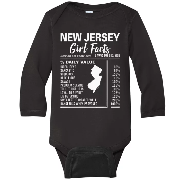 Born In New Jersey New Jersey Girl Facts Baby Long Sleeve Bodysuit